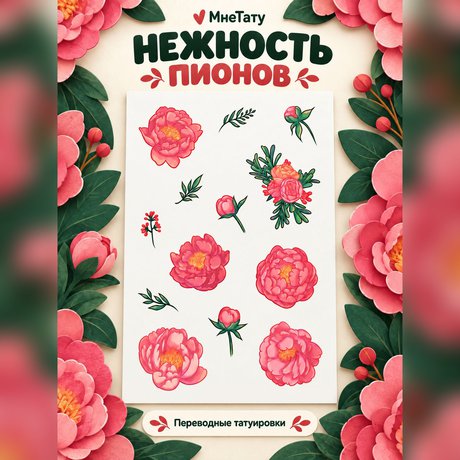 переводная татуировка яркие пионы