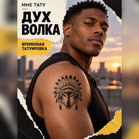 переводная татуировка дух волка